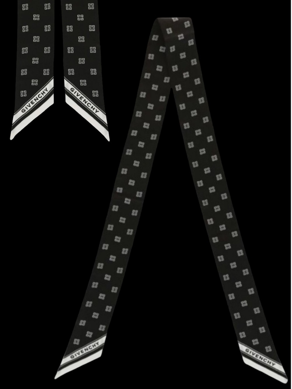 NWT Givenchy Black and White Skinny Silk Logo Scarf/twilly